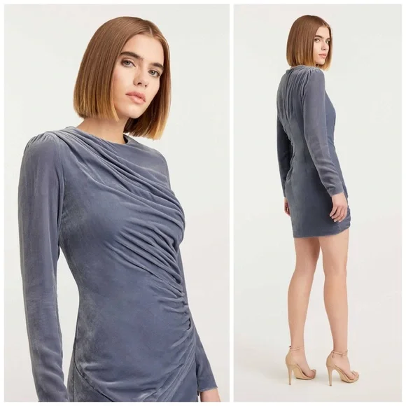 CINQ À SEPT Rebeka Gathered Velvet Mini Dress womens size 4 - Picture 2 of 11